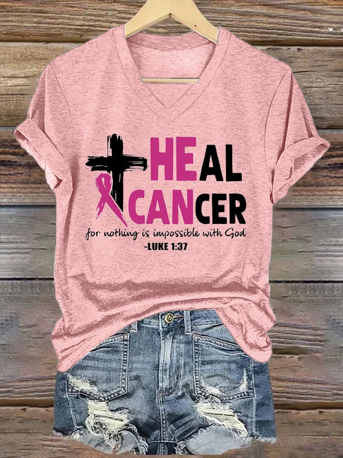 Women'S Heal Cancer For With God Nothing Is Impossible Breast Cancer T-Shirt
