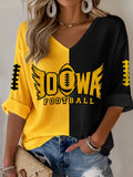 Women'S Rugby Patterned Waffle V-Neck Top