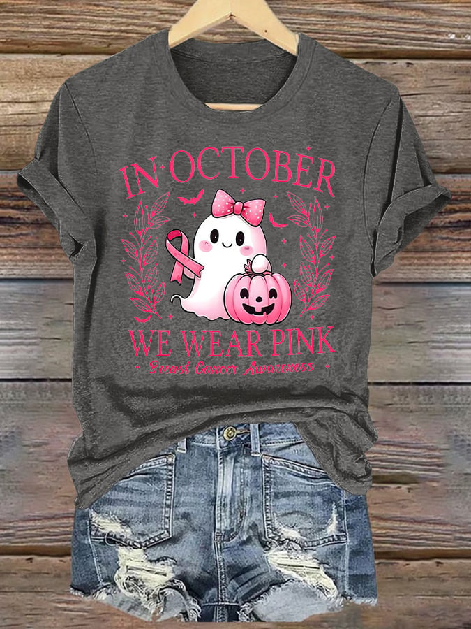 Women's Retro In October We Wear Pink Breast Cancer Awareness Print T-Shirt