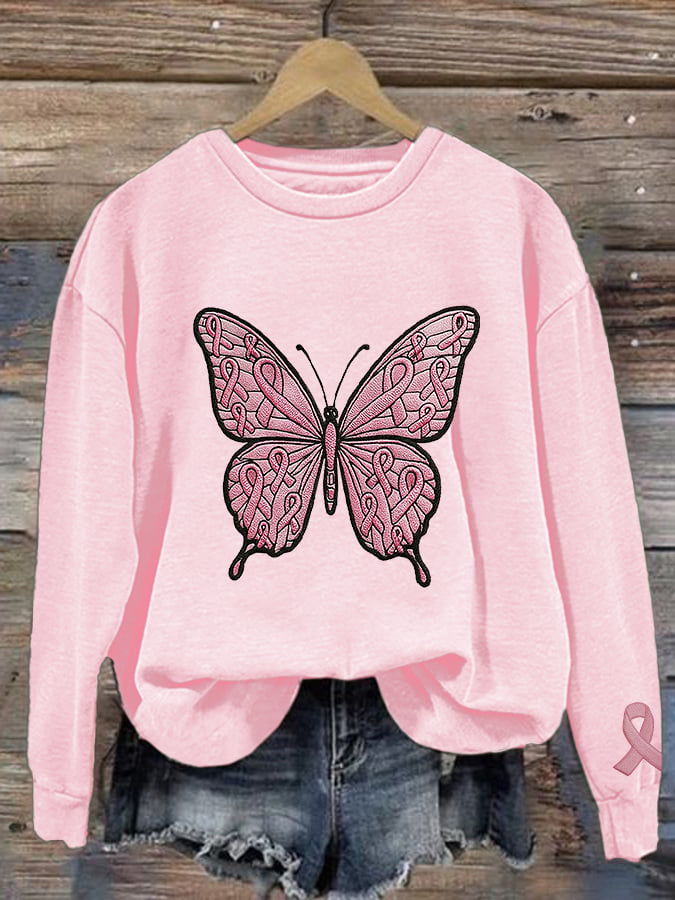 Women's Breast Cancer Awareness Print Crew Neck Sweatshirt