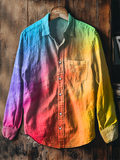 Men's Vintage LGBT Pride Rainbow Gradient Art Print Long Sleeve Shirt