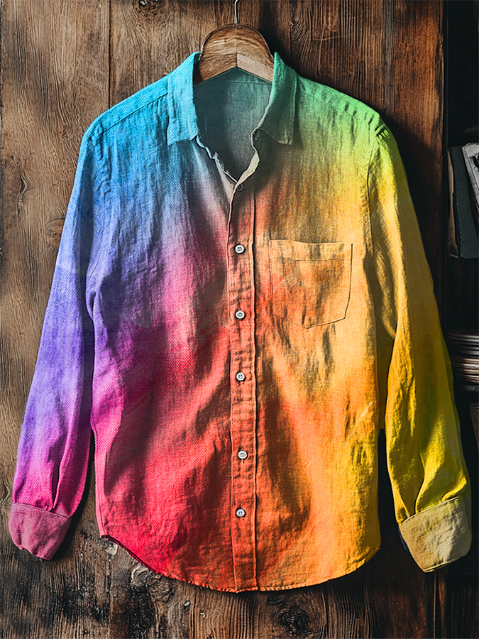 Men's Vintage LGBT Pride Rainbow Gradient Art Print Long Sleeve Shirt