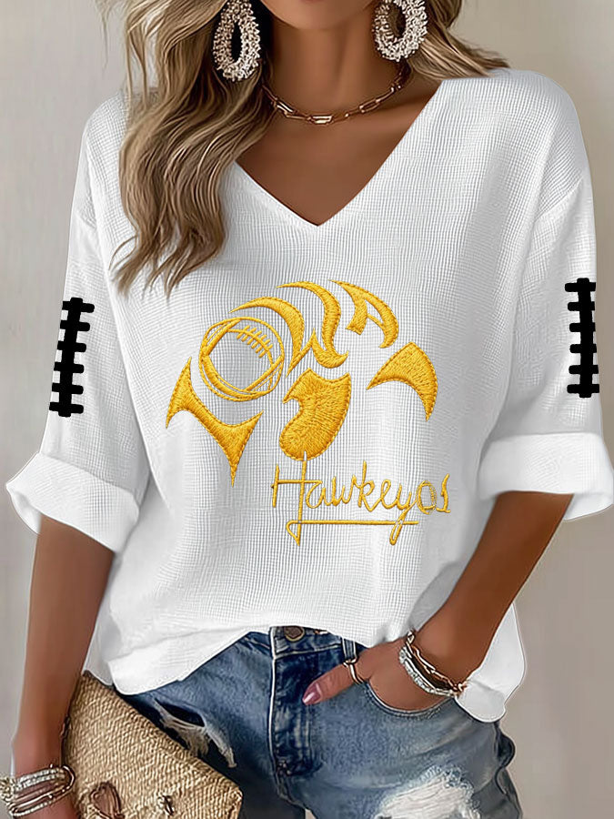Women'S Football Print Waffle  Top