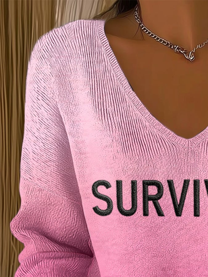 Women'S Breast Cancer Survivors Print Drop Shoulder Sweater