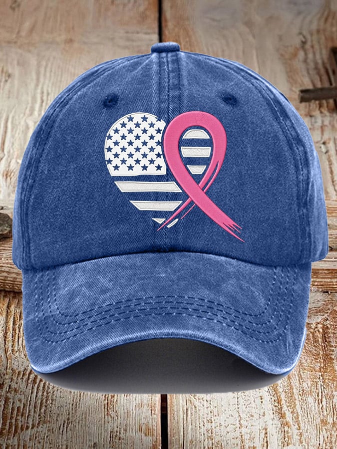 Unisex Breast Cancer Heart Ribbon Flag Print Baseball Cap
