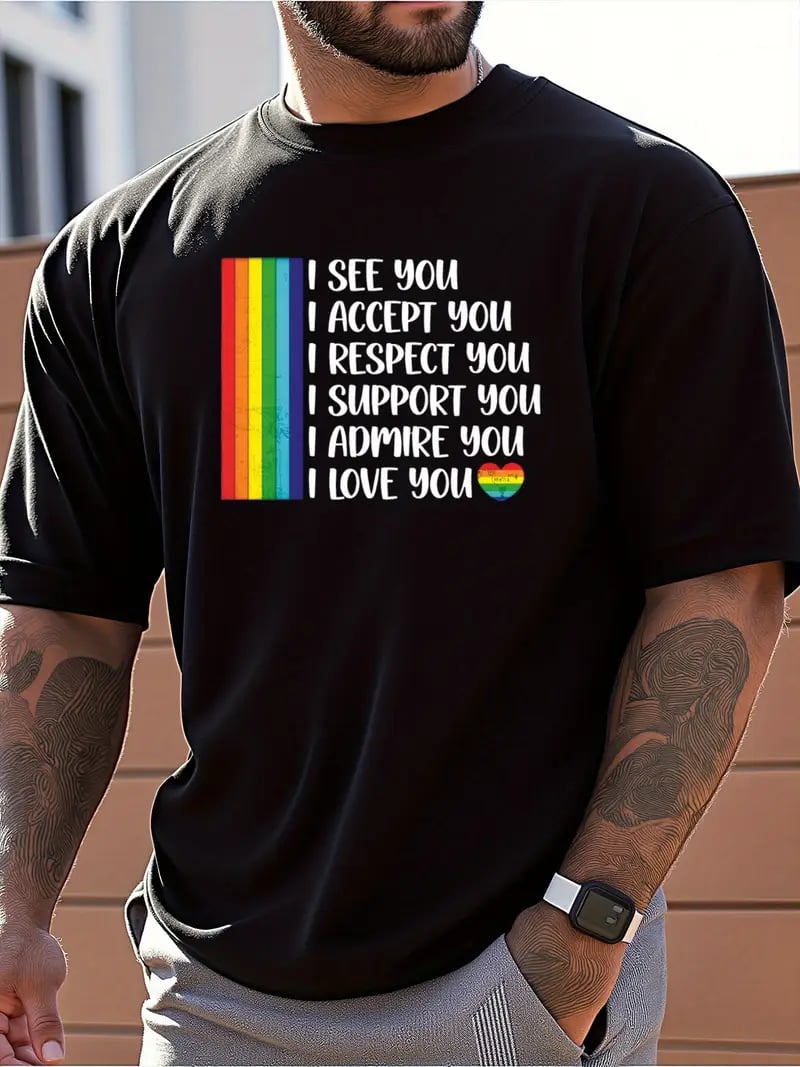 Rainbow Pride Month Gay Copywriting Printed Round Neck Casual T-shirt