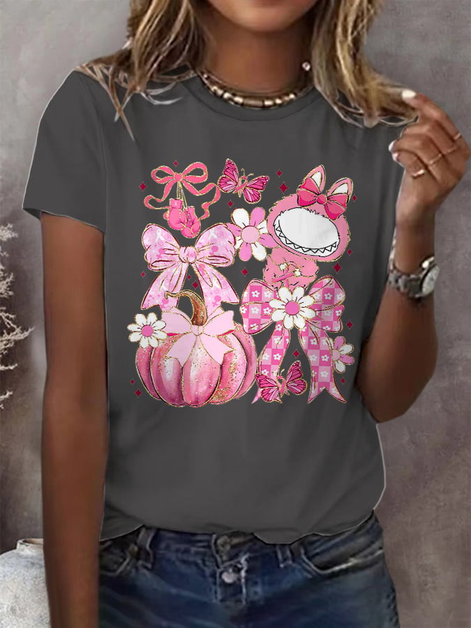 Women's Casual Pink Rugby Waffle Long Sleeve Breast Cancer Art T-Shirt