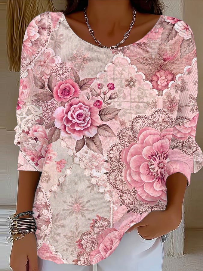 Women's Retro Pink Art Print Sweater