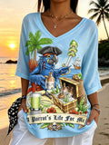Women's Retro Vacation Hawaiian Print Mid Sleeve T-Shirt