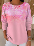 Women's Casual Pink Cashew Flower Gradient Texture Long-Sleeved Top