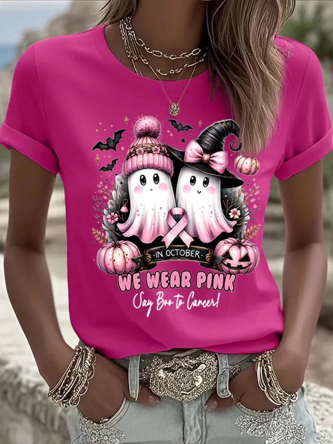 Women's October we wear pink witch print casual T-shirt