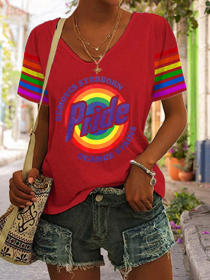 Women's Retro Pride LGBTQ Print V Neck T-Shirt