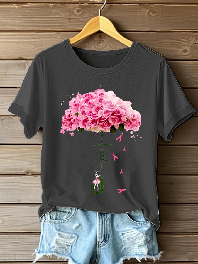 Women'S Casual Breast Cancer Short Sleeve T-Shirt