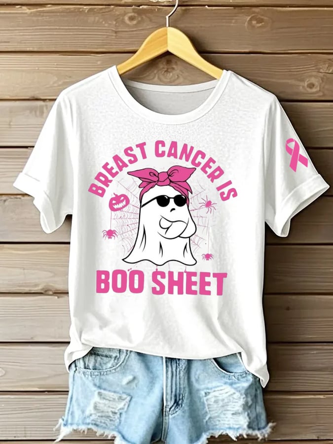 Women's Breast Cancer Is Boo Sheet Printed Casual T-Shirt