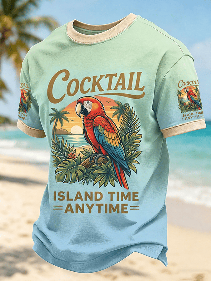 "Cocktail Island Time, Always Ready" Printed T-Shirt