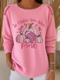 Women's Casual October We Wear Pink Pumpkin Rugby Texture Long Sleeve Top